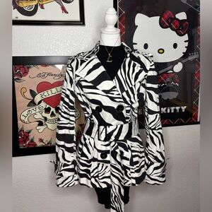 Caché Zebra Print Short Trench Coat Y2K Animal Print Dressy